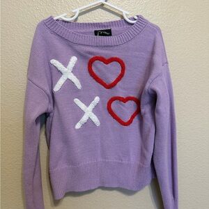 Art Class Lavender Sweater with Red and White Designs
